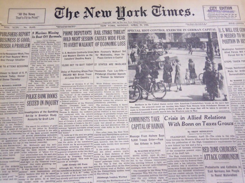 1950 APRIL 24 NEW YORK TIMES - POLICE BANK BOOKS SEIZED IN INQUIRY - NT 4746