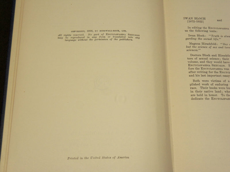 1936 ENCYCLOPAEDIA SEXUALS BOOK EDITED BY VICTOR ROBINSON, M. D. - KD 6192