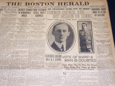 1907 MARCH 1 THE BOSTON HERALD - DID COUNCILMAN SACKS VOTE ON ORDER - BH 389