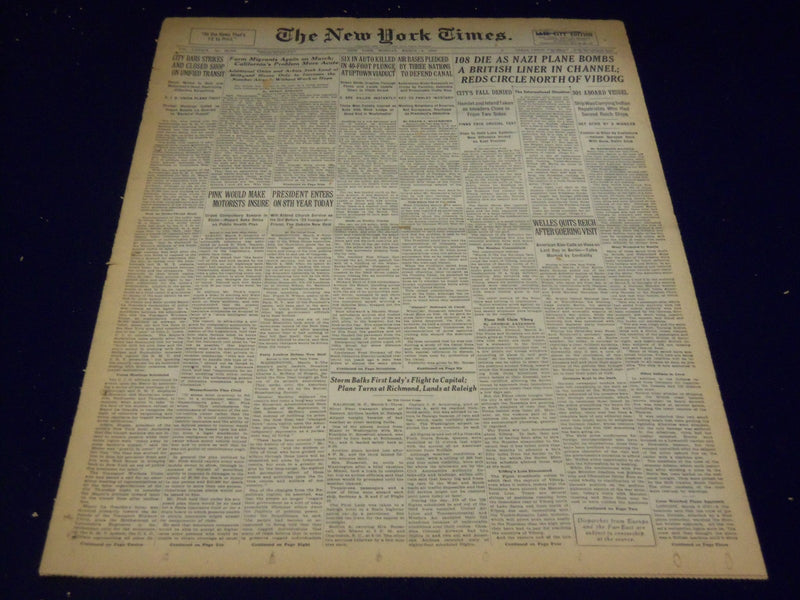 1940 MARCH 4 NEW YORK TIMES - 108 DIE AS NAZI PLANE BOMBS LINER - NT 2512