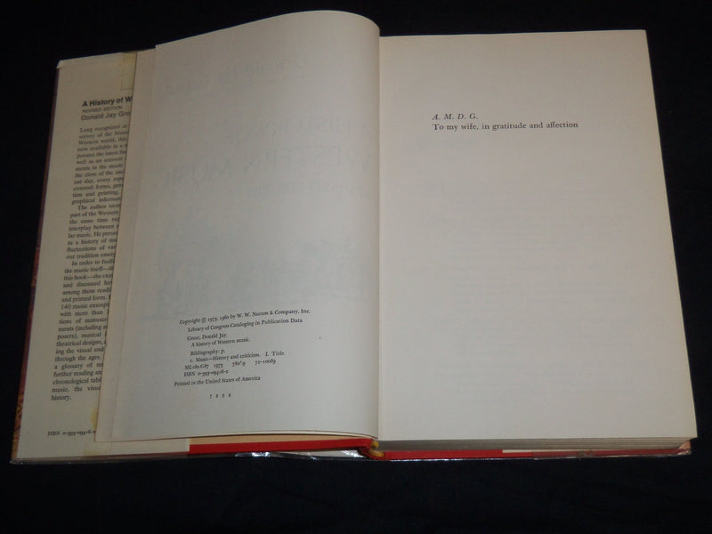 1973 A HISTORY OF WESTERN MUSIC HARDCOVER BOOK BY DONALD GROUT - KD 4670A