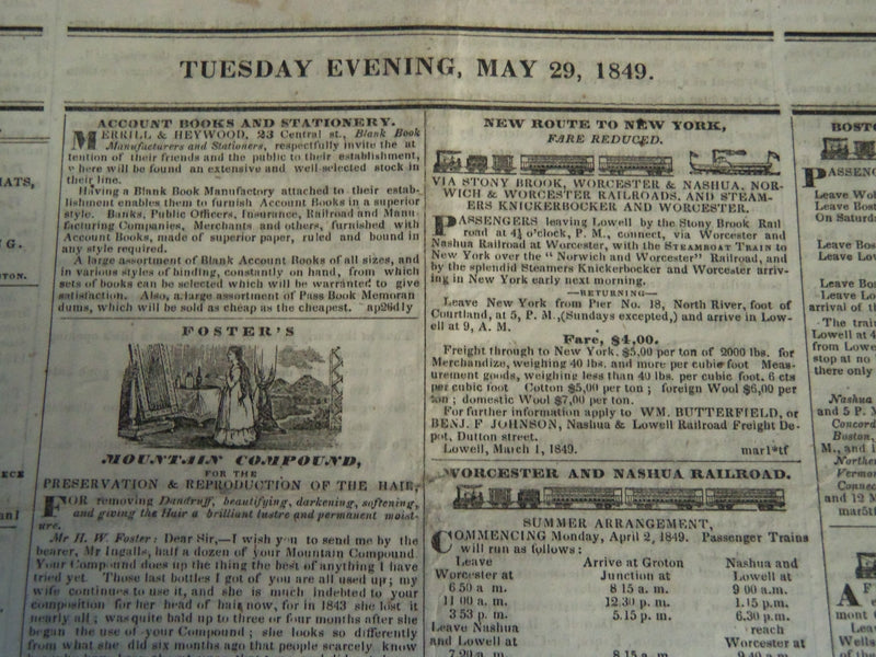 1849 LOWELL DAILY JOURNAL & COURIER NEWSPAPER LOT OF 7 - MASSACHUSESTTS- NP 614D
