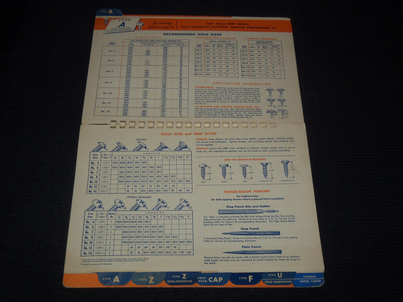 1943 PARKER-KALON QUALITY CONTROLLED SELF TAPPING SCREWS CATALOG - KD 3912K