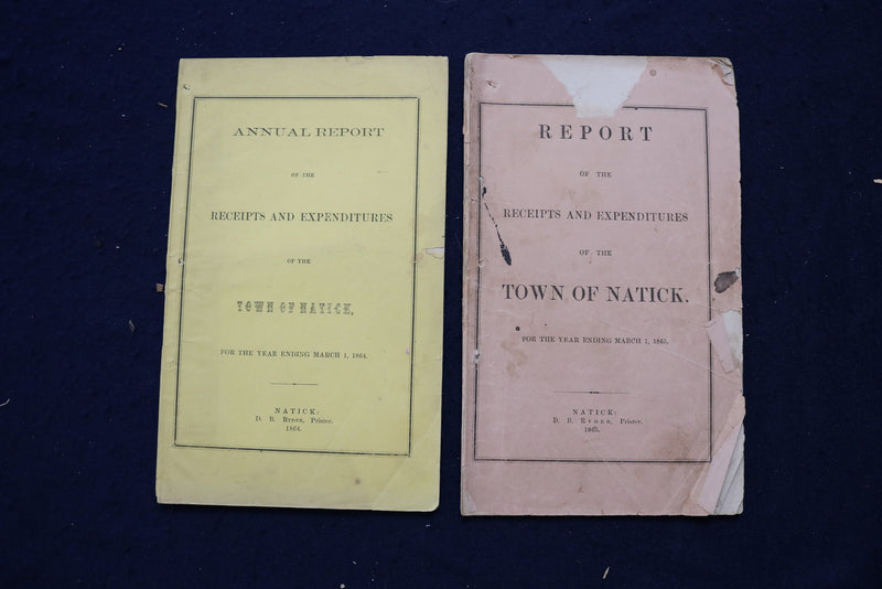 1859-1889 TOWN OF NATICK RECEIPTS AND EXPENDITURE REPORTS - LOT OF 24 - O 3393