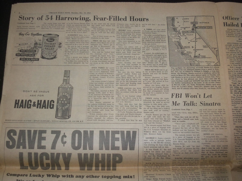 1963 DEC 12 CHICAGO DAILY NEWS -SINATRA'S SON: FBI WON'T LET ME TALK - NP 8053