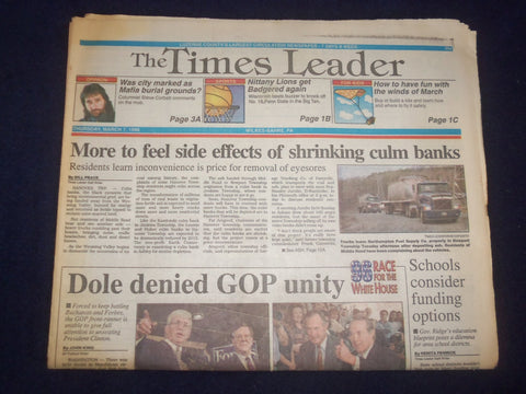 1996 MARCH 7 WILKES-BARRE TIMES LEADER - BOB DOLE DENIED GOP UNITY - NP 8152