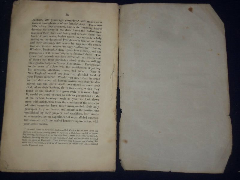 1828 LANDING OF THE PILGRIM FATHERS DISCOURSE BY SAMUAL GREEN - J 4453