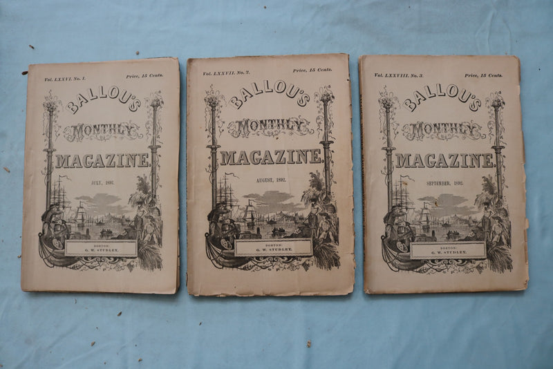 1892 BALLOU'S MONTHLY MAGAZINE - COMPLETE YEAR - LOT OF 12 - O 3976