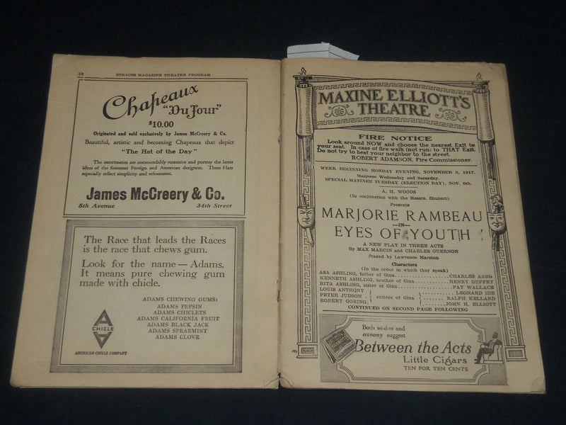 1917 EYES OF YOUTH - MAXINE ELLIOTT'S THEATRE PROGRAM - MARJORIE - J 5684
