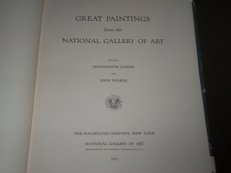 1952 GREAT PAINTINGS FROM THE NATIONAL GALLERY OF ART HARDCOVER BOOK - D 250