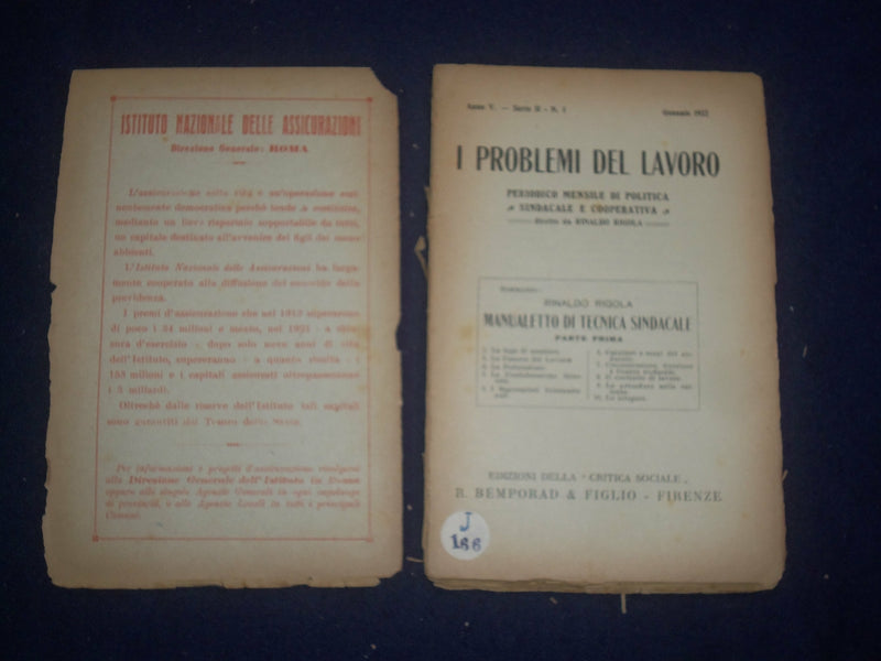 1922 JANUARY I PROBLEMI DEL LAVORO - PERIODICO POLICTICA - ITALIAN TEXT - J 6452