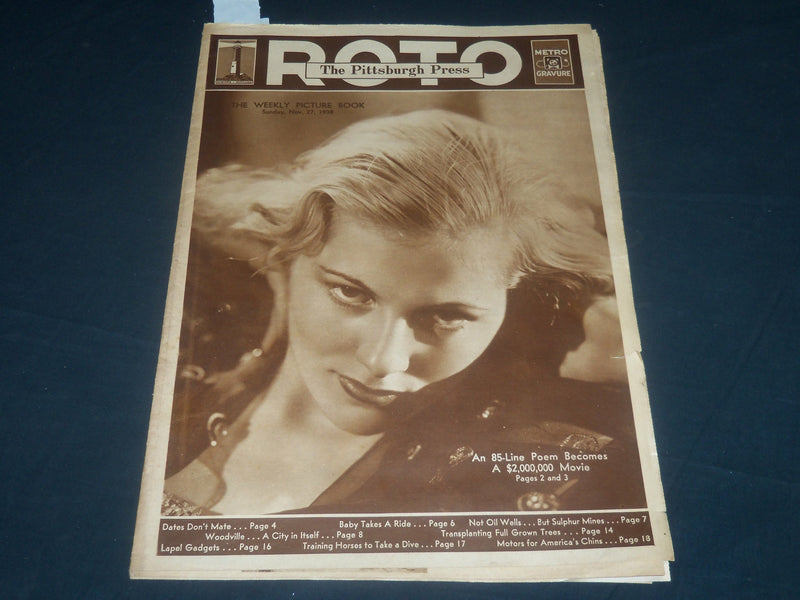 1938 NOVEMBER 27 PITTSBURGH PRESS SUNDAY ROTO SECTION - JOAN FONTAINE - NP 4441