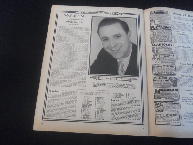 1935 MAY 18 RADIO GUIDE MAGAZINE - GETRUDE NIESEN ILLUSTRATED COVER - SP 9517B