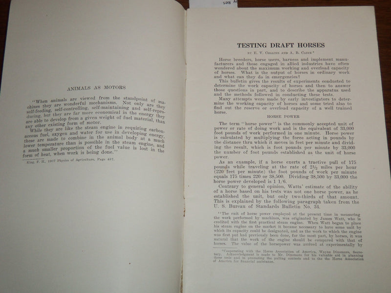 1926 OCTOBER TESTING DRAFT HORSES BULLETIN #240 - IOWA STATE COLLEGE - K 1122