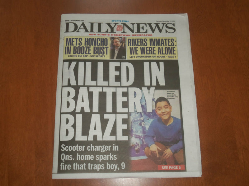 2021 SEPTEMBER 2 NEW YORK DAILY NEWS NEWSPAPER - 9-YEAR OLD BOY KILLED IN FIRE