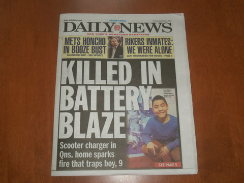2021 SEPTEMBER 2 NEW YORK DAILY NEWS NEWSPAPER - 9-YEAR OLD BOY KILLED IN FIRE