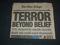 2001 SEPTEMBER 12 THE STAR-LEDGER NEWSPAPER - TERROR BEYOND BELIEF - NP 3471