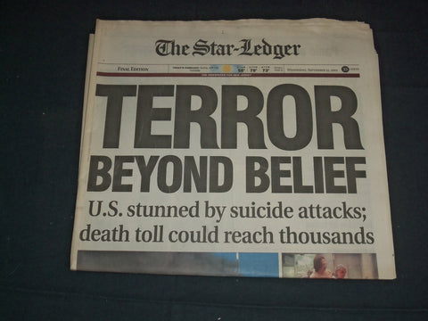2001 SEPTEMBER 12 THE STAR-LEDGER NEWSPAPER - TERROR BEYOND BELIEF - NP 3471
