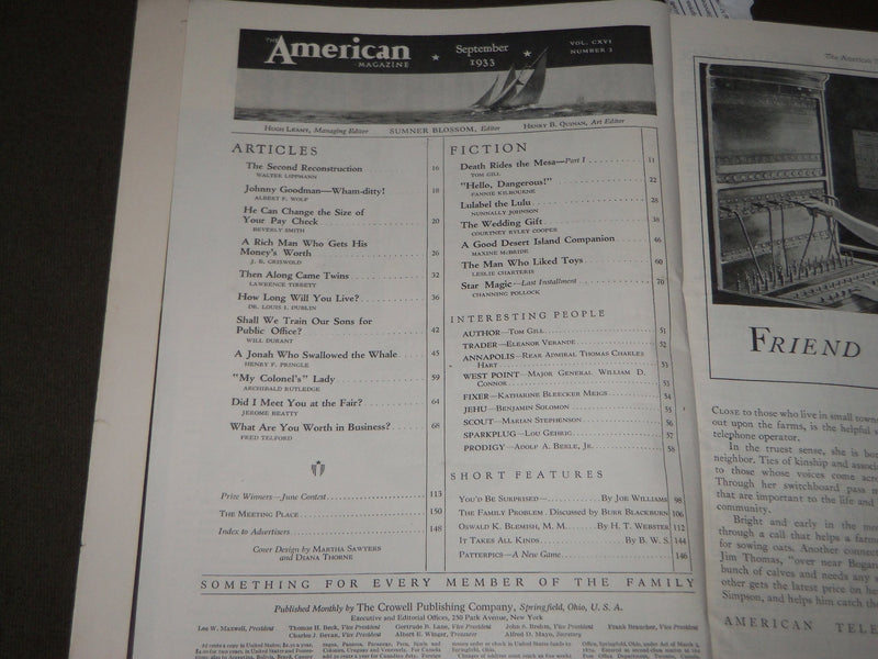1933 SEPTEMBER THE AMERICAN MAGAZINE - GREAT STORIES & ADS - J 3388