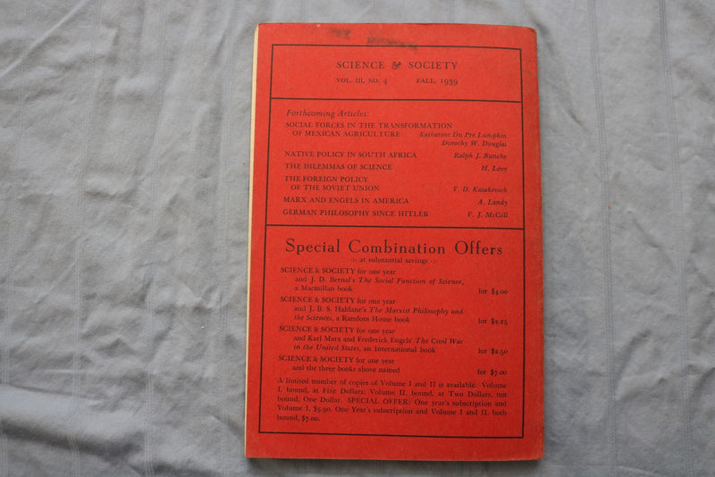 1939 FALL SCIENCE & SOCIETY - A MARXIAN QUARTERLY - SOFTCOVER - K 3200