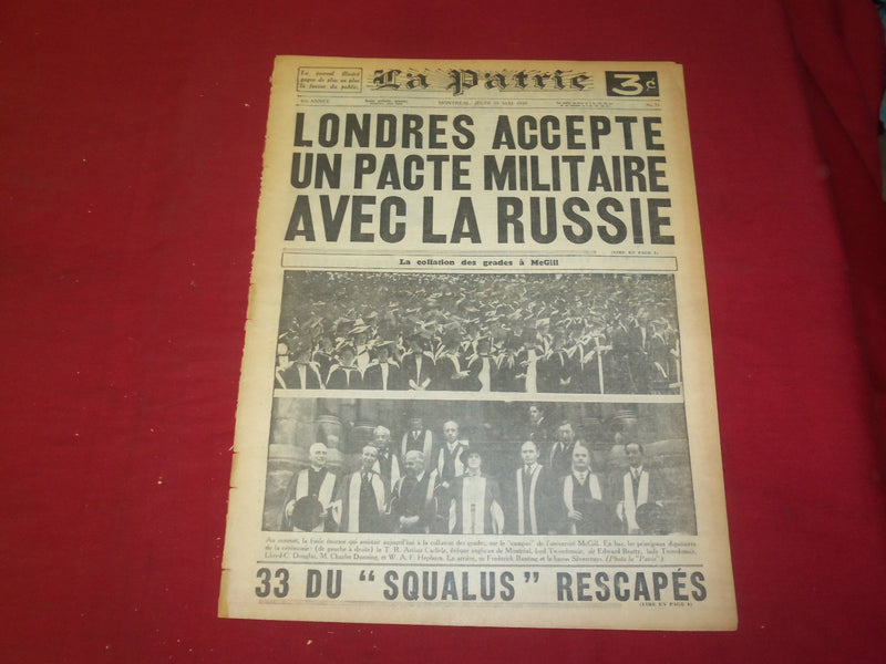 1939 MAY 25 LA PATRIE NEWSPAPER-FRENCH-LOUDRES ACCEPTE UN PACTE MILITAIRE-FR1938