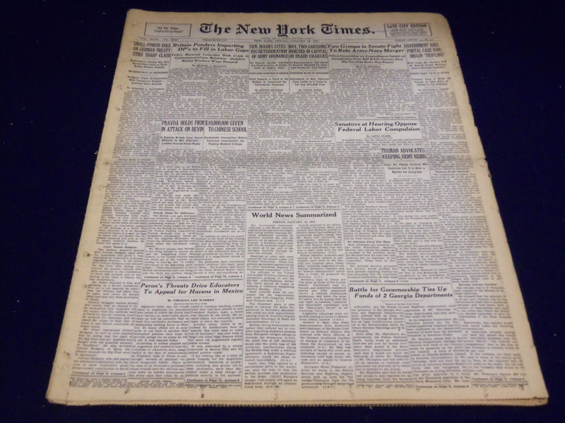 1947 JANUARY 24 NEW YORK TIMES - PRAVDA ATTACK ON BEVIN FIRM - NT 3421