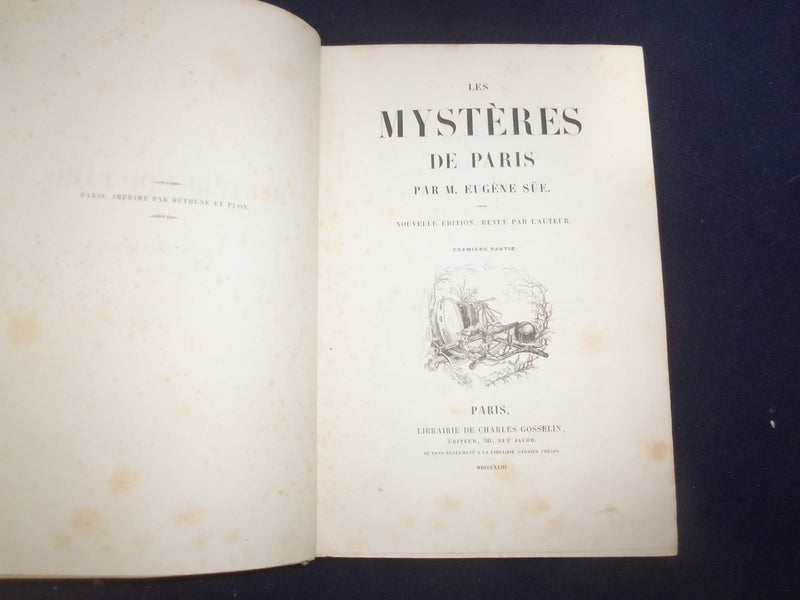 1843 LES MYSTERES DE PARIS VOLUME 1 HARDCOVER BOOK BY E. SUE - FRENCH - KD 8753