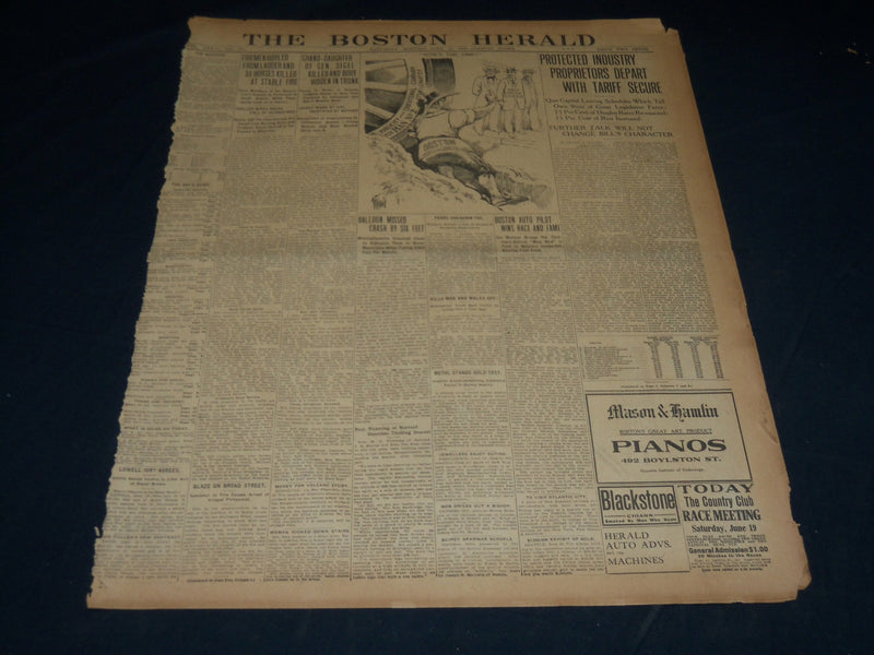 1909 JUNE 19 THE BOSTON HERALD NEWSPAPER- JOE MATSON WINS RACE AND FAME - BH 374