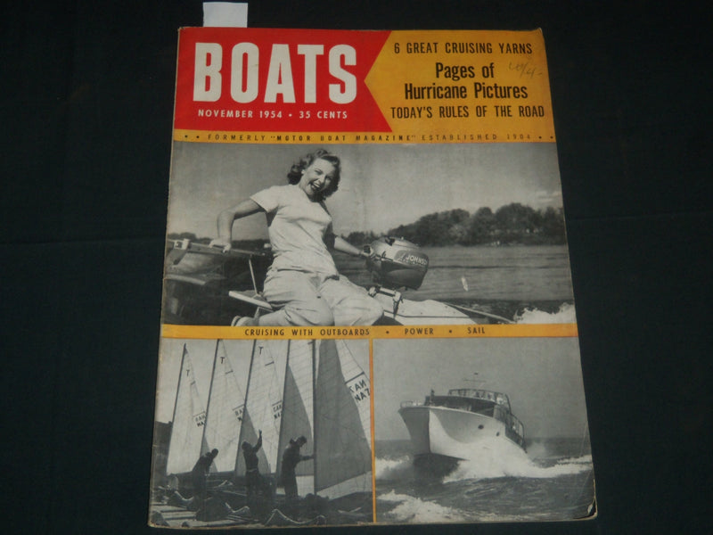 1954 NOVEMBER BOATS MAGAZINE - HURRICANE PICTURES - CRUISING OUTBOARDS - B 6571