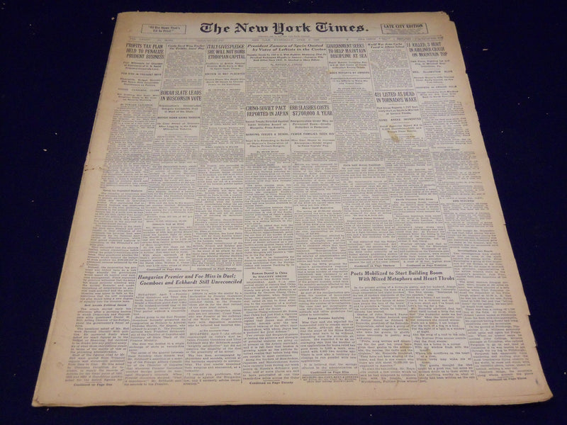 1936 APRIL 8 NEW YORK TIMES - ZAMORA OF SPAIN OUSTED - NT 4046