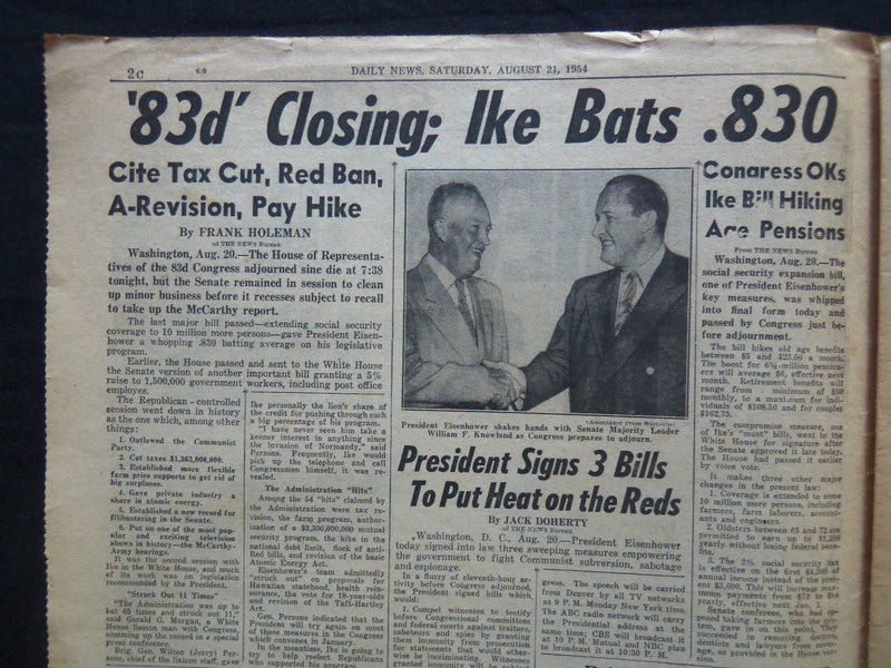 1954 AUGUST 21 NY DAILY NEWS NEWSPAPER - OLSON BEATS ROCKY IN 15 - NP 2503