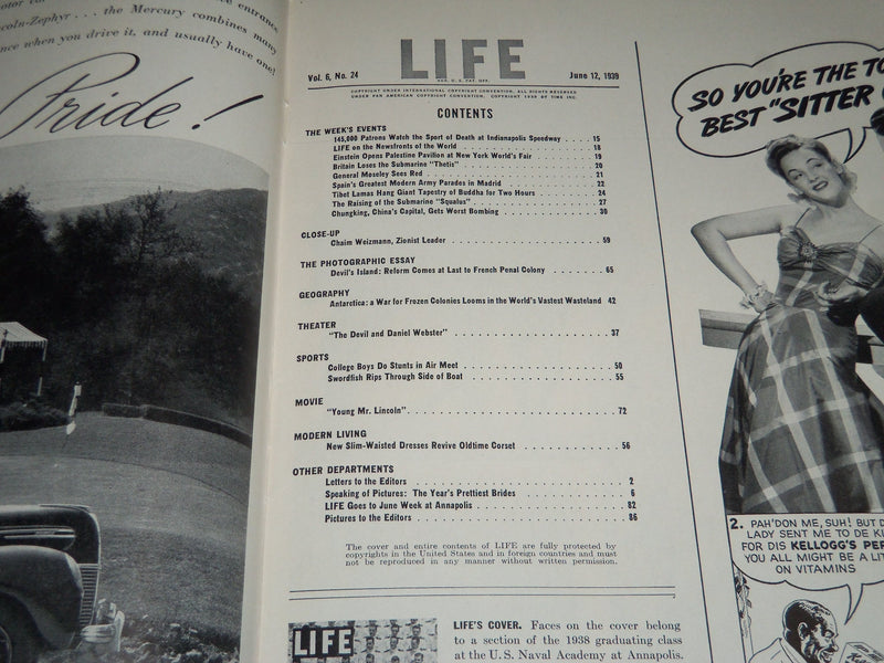 1939 JUNE 12 LIFE MAGAZINE - JUNE WEEK AT ANNAPOLIS COVER - L 134