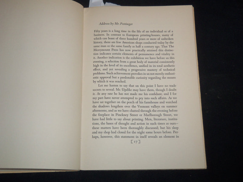 1940 DANIEL BERKELEY UPDIKE AND THE MERRYMOUNT PRESS BOOK - J 9204