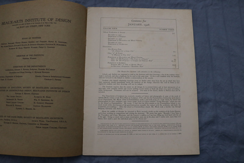 1928 JAN THE BULLETIN OF THE BEAUX-ARTS INSTITUTE OF DESIGN MAGAZINE - ST 5507U
