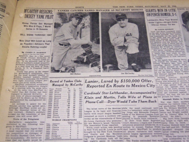 1946 MAY 25 NEW YORK TIMES - TRUMAN CALLS RAIL - MCCARTHY RESIGNS - NT 857