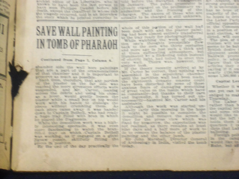 1923 DECEMBER 3 NEW YORK TIMES - SAVE PAINTING IN TOMB OF PHARAOH - NT 9211