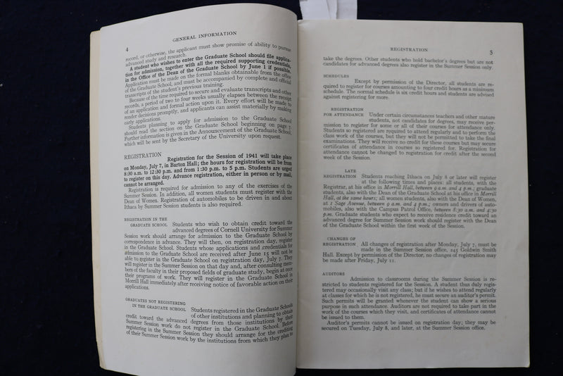 1941 CORNELL UNIVERSITY SUMMER SESSION ANNOUNCEMENT SOFTCOVER BOOK - K 1419
