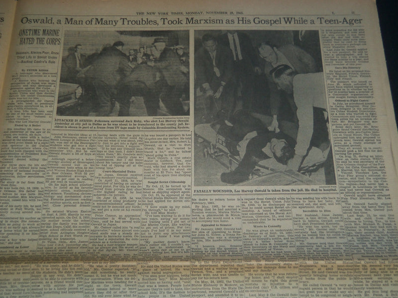 1963 NOV 25 NEW YORK TIMES - PRESIDENT'S ASSASSIN SHOT TO DEATH - NP 3561