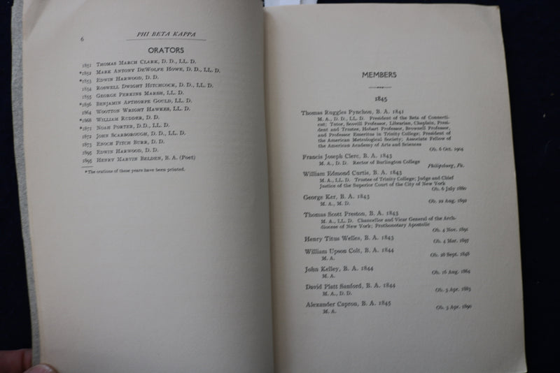 1905 TRINITY COLLEGE HARTFORD - BETA OFCONNECTICUT 1845-1905 -SOFTCOVER - K 1415