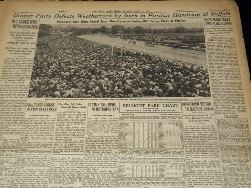 1931-1952 NEW YORK TIMES PREAKNESS WINNERS SPORTS SECTIONS LOT OF 18 - NTL 16F