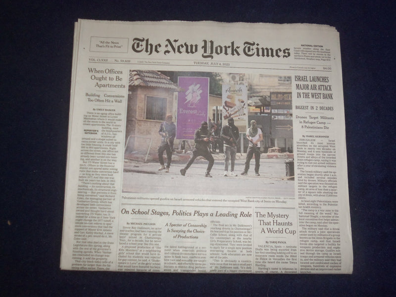 2023 JULY 4 NEW YORK TIMES - ISRAEL LAUNCHES MAJOR AIR ATTACK IN THE WEST BANK
