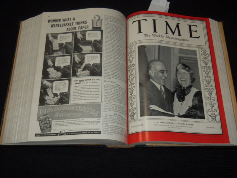 1937 JAN-MAR TIME MAGAZINE BOUND VOLUME - GREAT COVERS - NICE ADS - KD 3806N