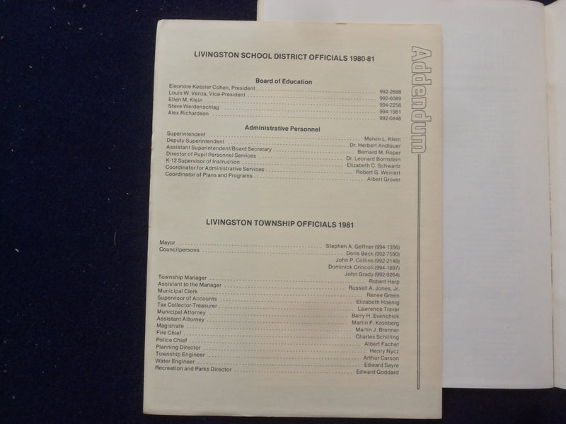 1981 FOCUS ON LIVINGSTON SOFTCOVER BOOK - TOWN HANDBOOK - K 182