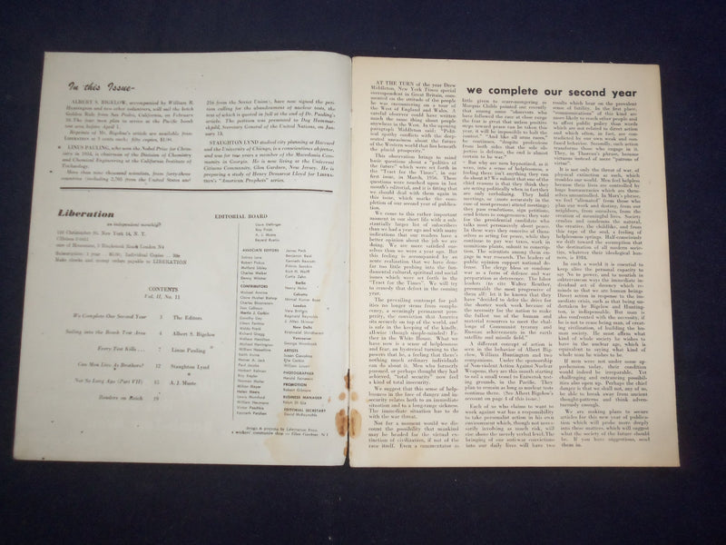 1958 FEB LIBERATION MAGAZINE-WHY I AM SAILING THIS BOAT INTO BOMB AREA - J 9739