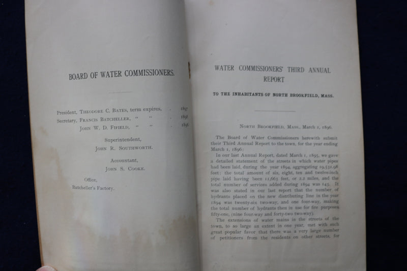 1896 BROOKLINE WATER COMMISSIONERS ANNUAL REPORT SOFTCOVER BOOK - K 797