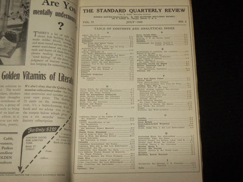 1929 JULY 15 THE STANDARD QUARTERLY REVIEW MAGAZINE - VOLUME 2 NO. 2 - SP 4862Q