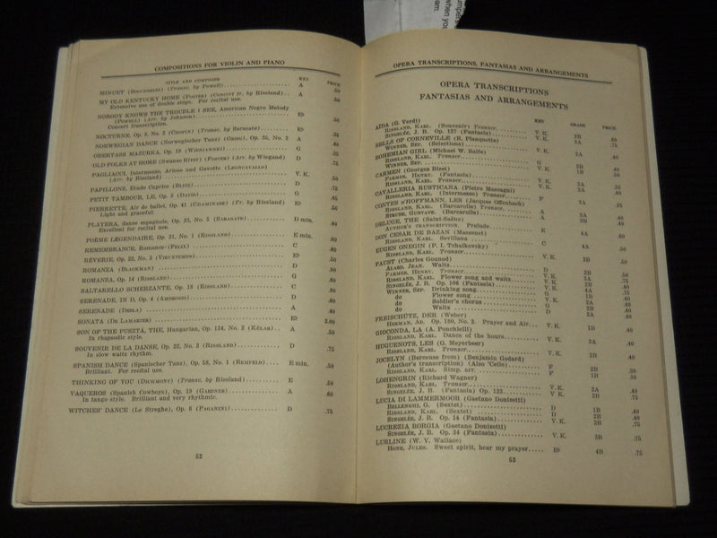 1930'S A CATALOG OF MUSIC FOR THE VIOLIN - VIOLONCELLO - ENSEMBLE MUSIC - K 585