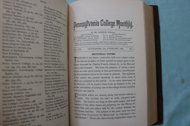 1877-1890 PENNSYLVANIA COLLEGE MONTHLY BOUND VOLUMES - LOT OF 7 - KD 9561