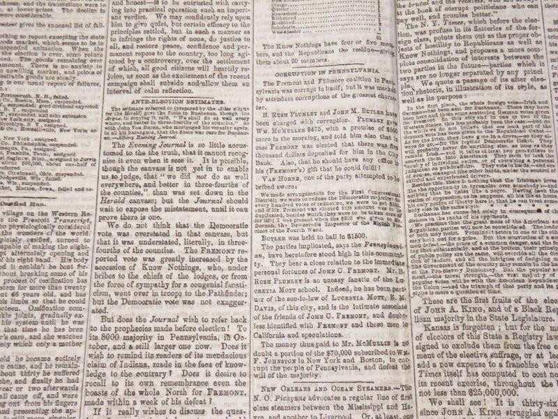 18856 NOVEMBER 15 THE ATLAS & ARGUS NEWSPAPER - BUCHANAN ELECTED - NP 3877A