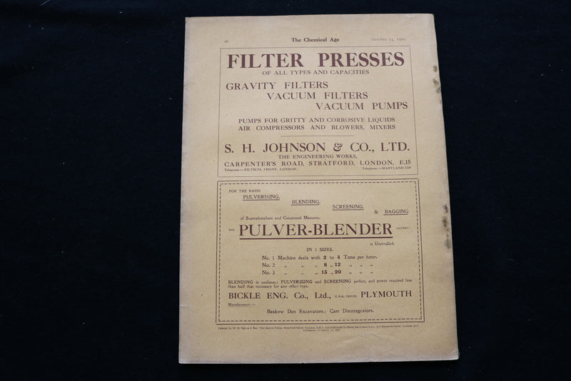 1922 OCTOBER 14 THE CHEMICAL AGE MAGAZINE - BORAX - BORIC ACIDE COVER - SP 4924P